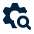 Blue gear and magnifying glass icon for settings optimization search